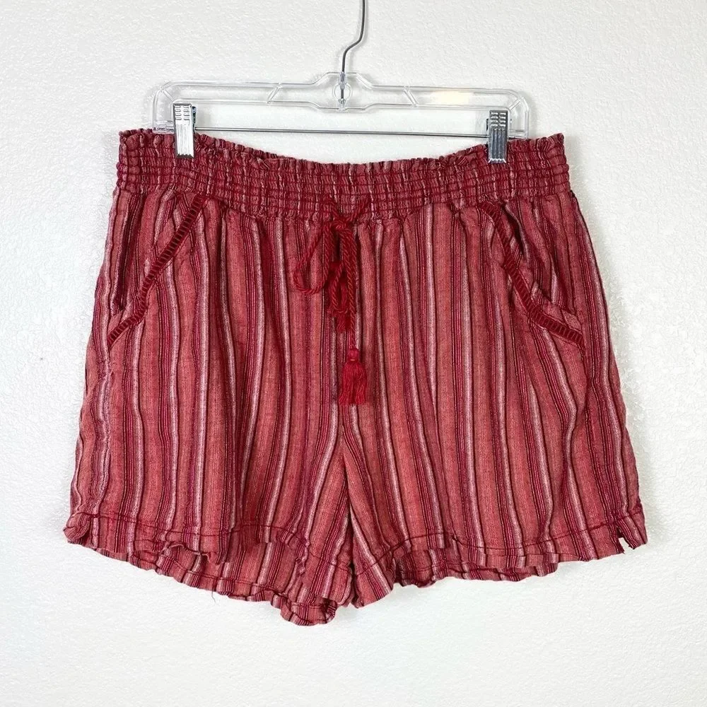 Briggs Red Linen Blend Drawstring Waist Boho Shorts